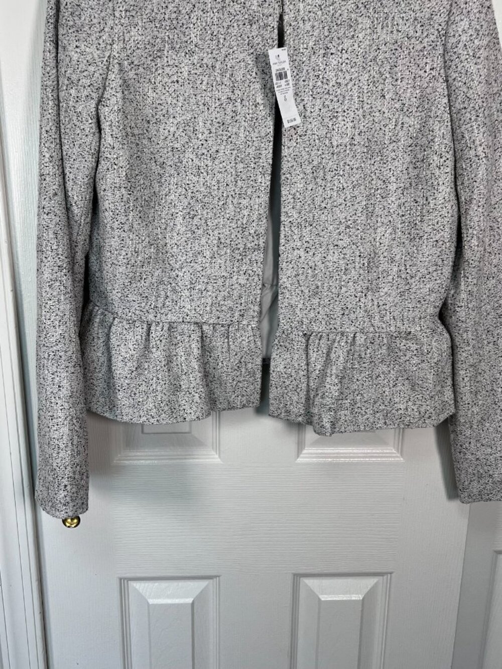 Ann Taylor Factory Tweed Texture Peplum Jacket Black/Grey Jacket Size 8 NWT - Picture 6 of 8